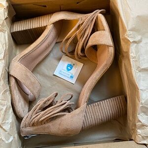 Oasis Tan Suede Heeled Sandals
